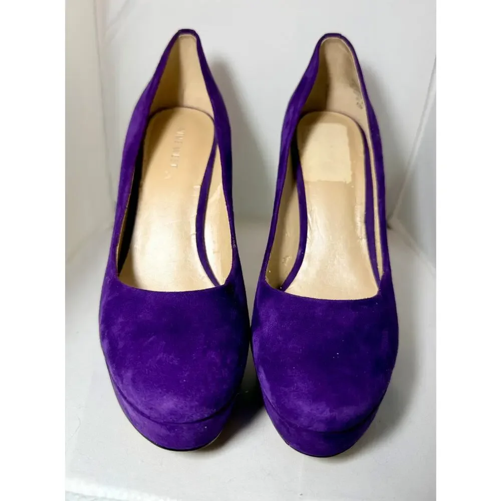 Nine West Purple Suede Platform Pumps Women's Size 8.5M Stiletto Heels